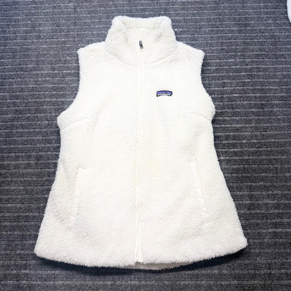 PATAGONIA Women's Large Los Gatos Layering Vest White Fleece Full Zip Mock Neck